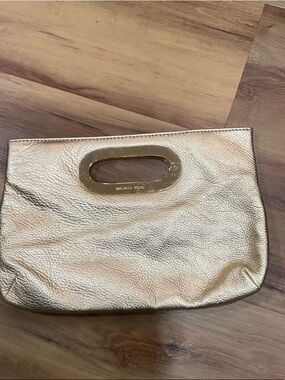 Michael Kors Metallic Gold Leather Clutch with Gold Handle